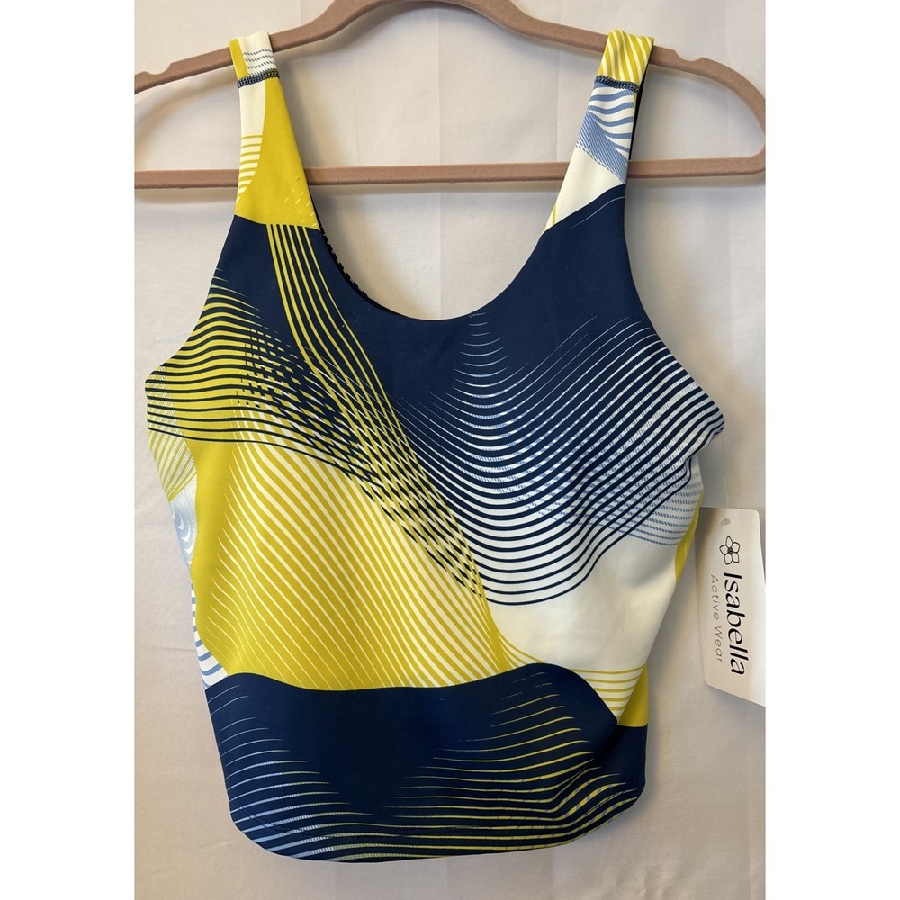 Blue Yellow Isabella Activewear Bra Scoop Tank Medium Yoga Workout Running